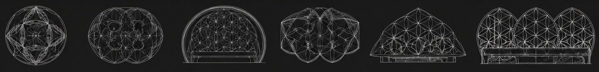 Construction drawings: plan and elevation wireframes of the dome geometry