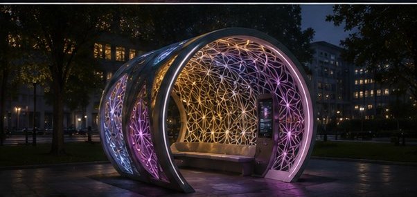 Nautilus variant: a spiral shell form, lattice walls lit from within